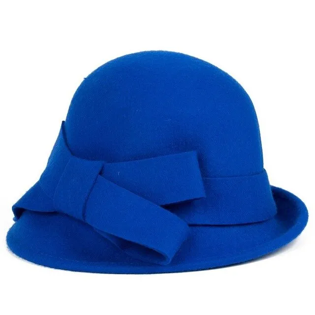Lady Wide Brim Wool Felt Bowknot Hats