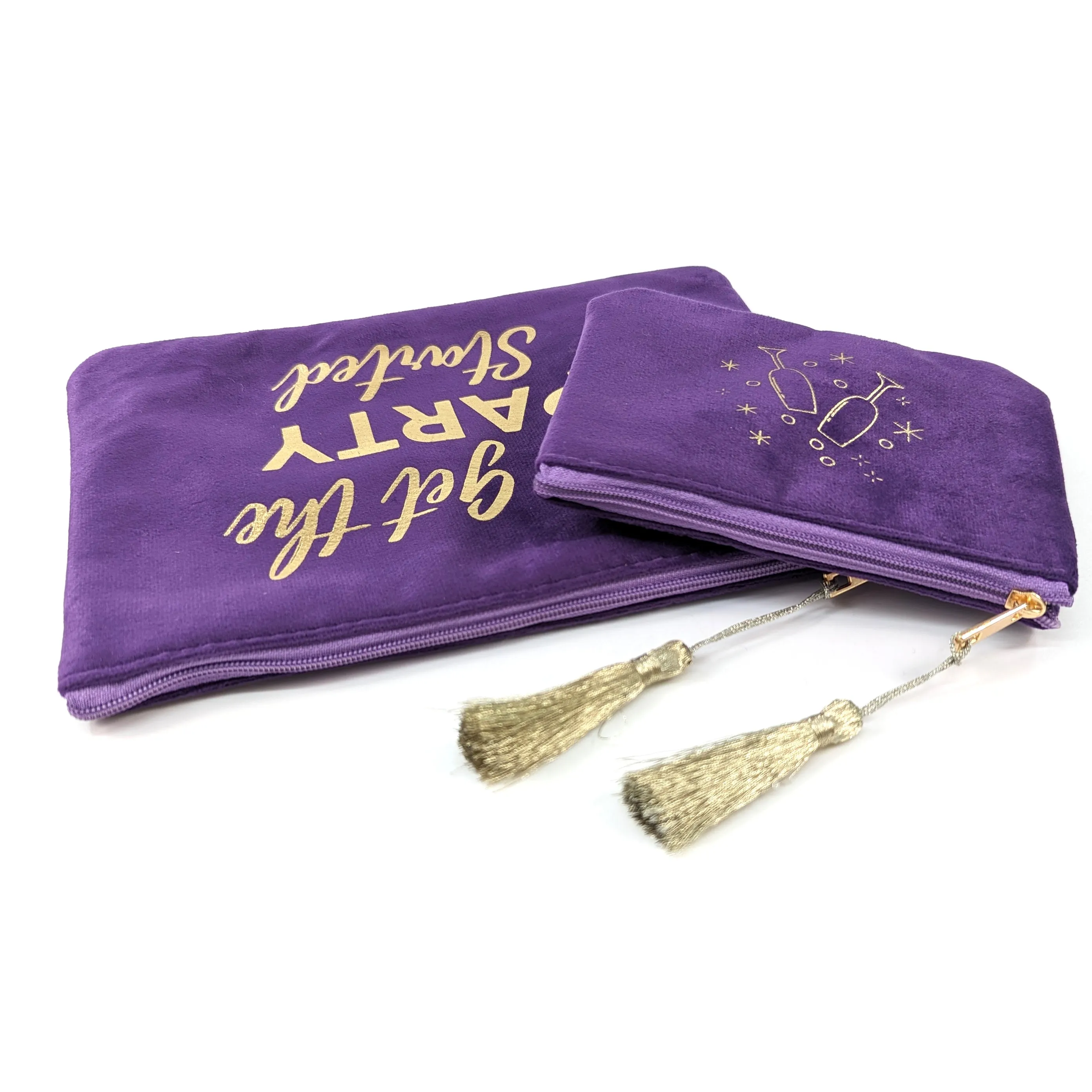 Lets Get the Party Started' Set of 2 Velvet Bags/Purses