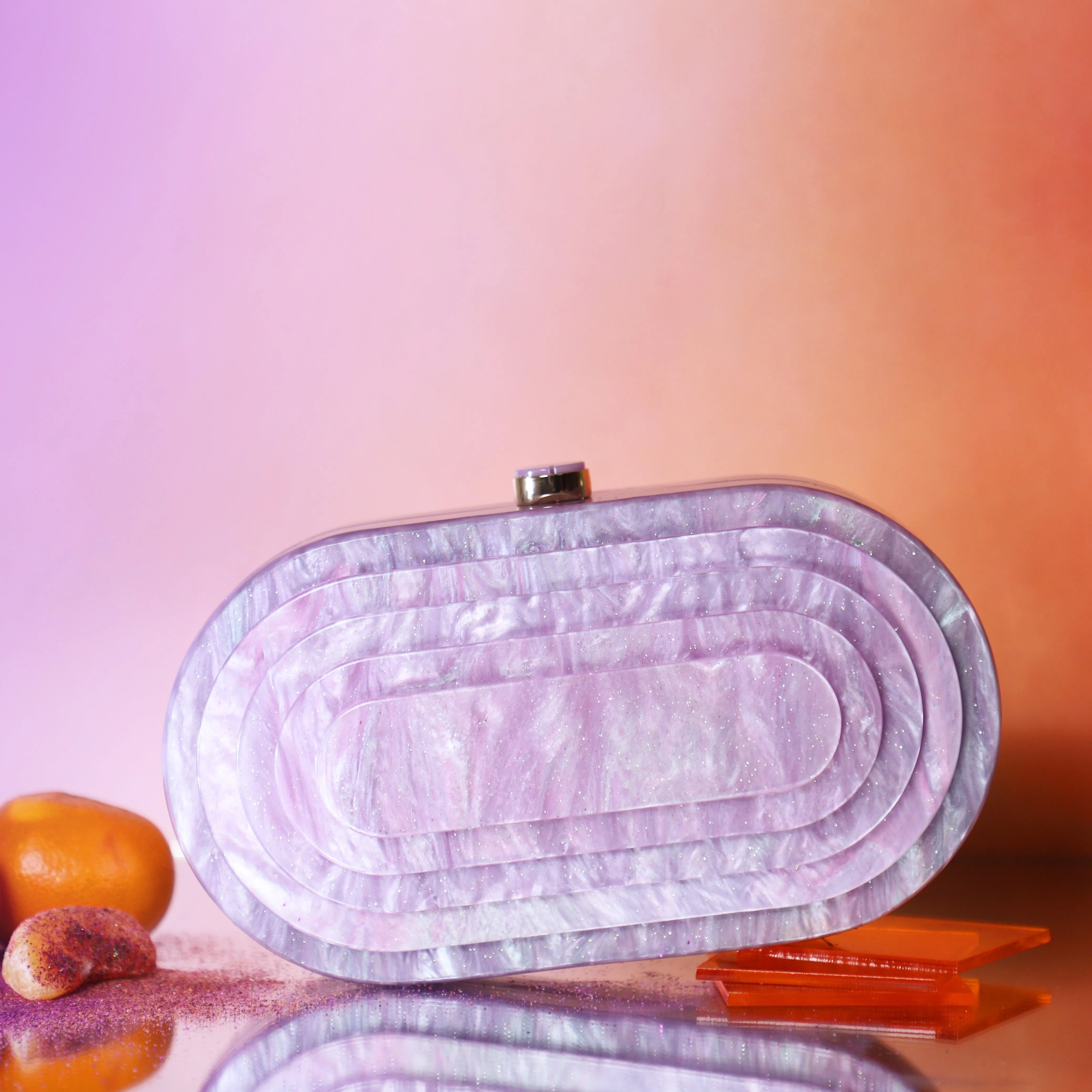 Lilac Acrylic Party Clutch with Detachable Sling