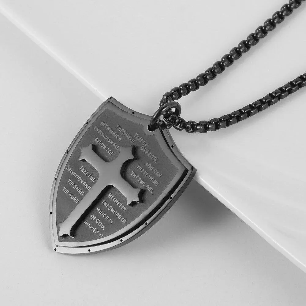Men's Christian Necklace <br> Armor of God Shield