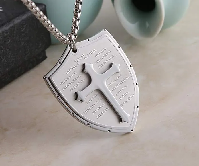 Men's Christian Necklace <br> Armor of God Shield