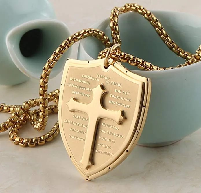 Men's Christian Necklace <br> Armor of God Shield