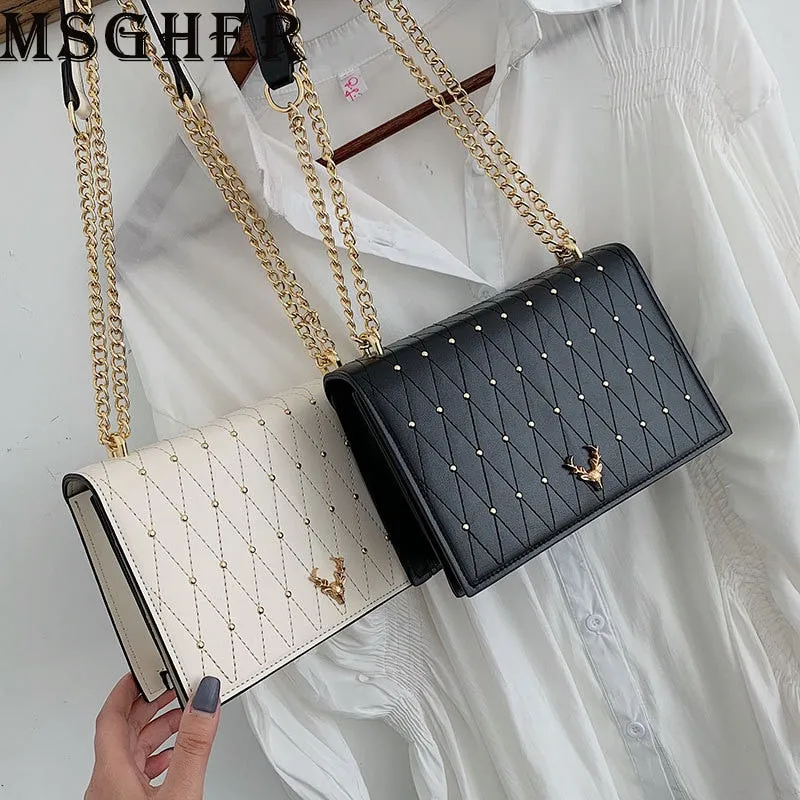 MSGHER Mini Shoulder Bags Women Plaid Chain Small Square