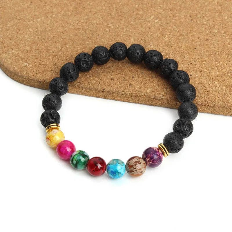 New Natural Black Lava Stone Bracelets 7 Reiki Chakra Healing Balance Beads Bracelet for Men Women Stretch Yoga Jewelry