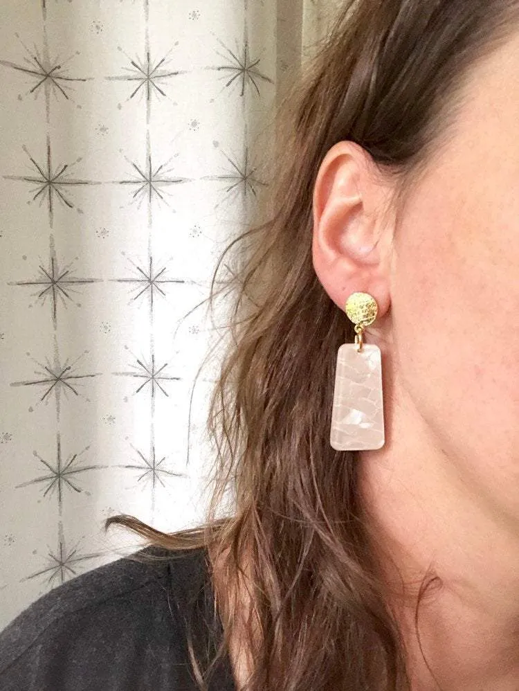 Pink Blue Acrylic Lucite Terrazzo Large Statement Womens Dangle Earrings - Nevaeh