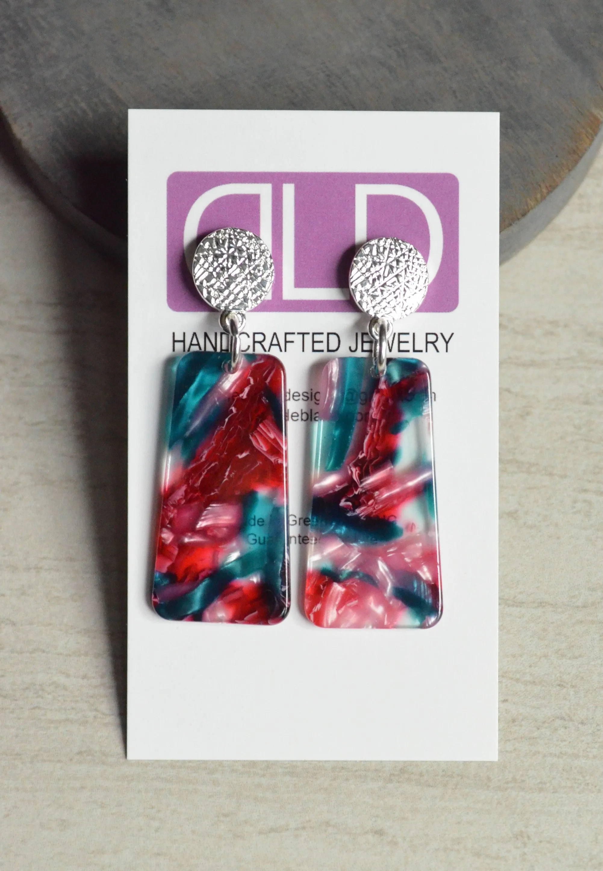 Pink Blue Acrylic Lucite Terrazzo Large Statement Womens Dangle Earrings - Nevaeh