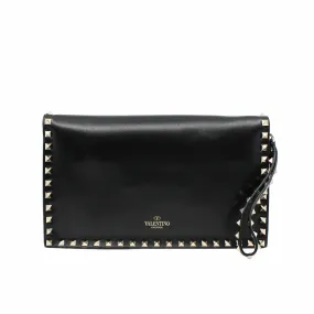 Rockstud Flap Clutch Leather Black GHW
