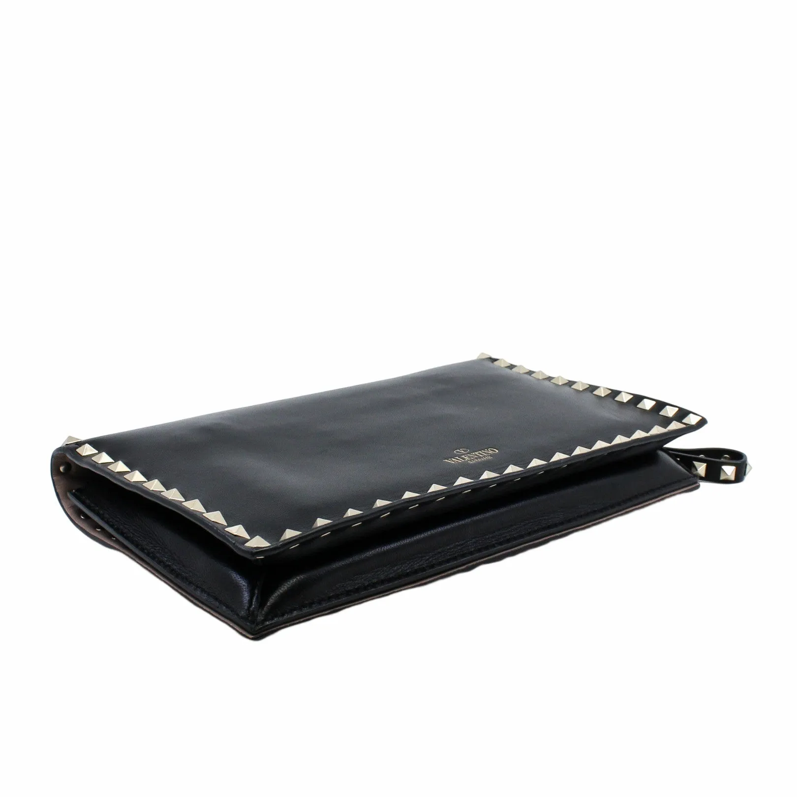 Rockstud Flap Clutch Leather Black GHW