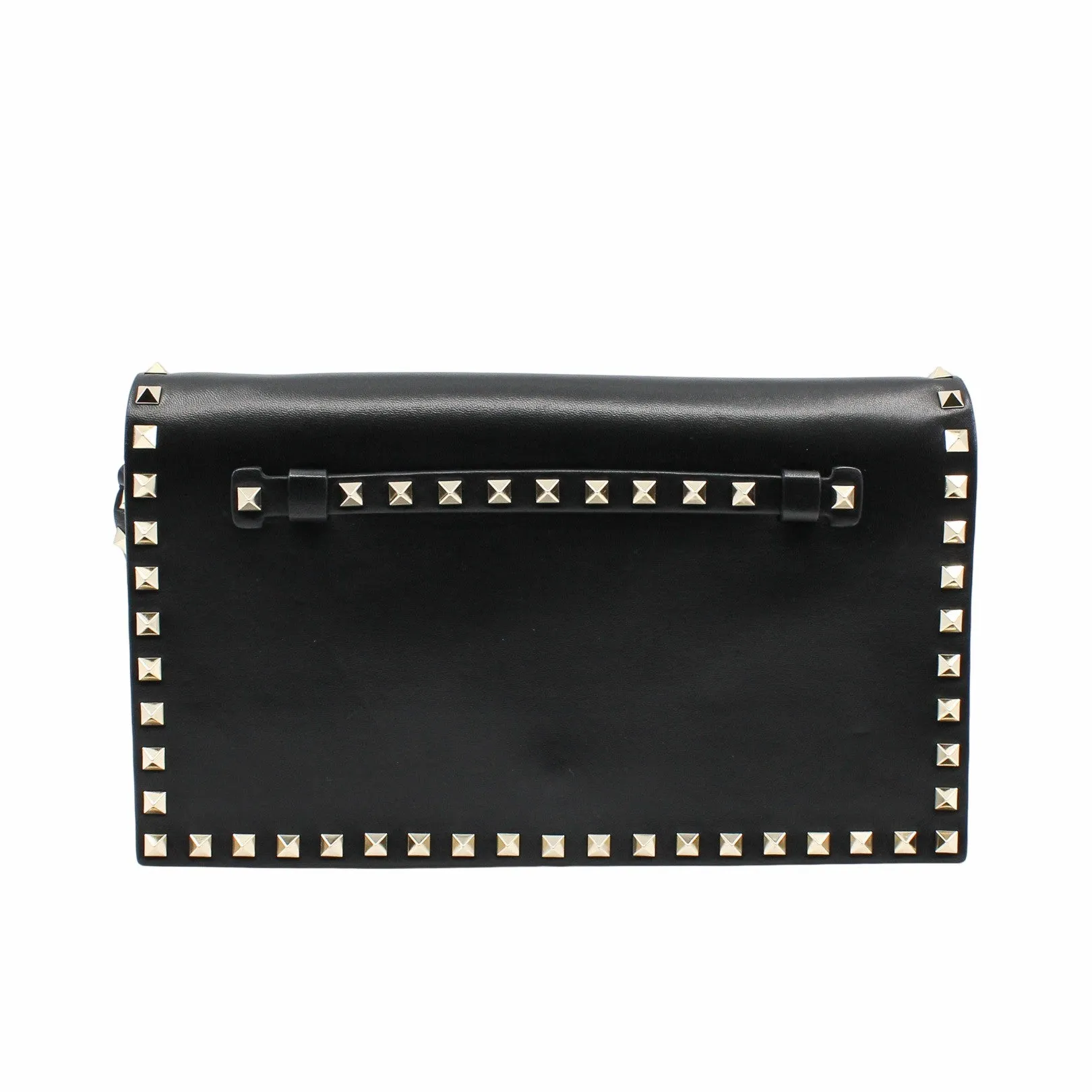 Rockstud Flap Clutch Leather Black GHW