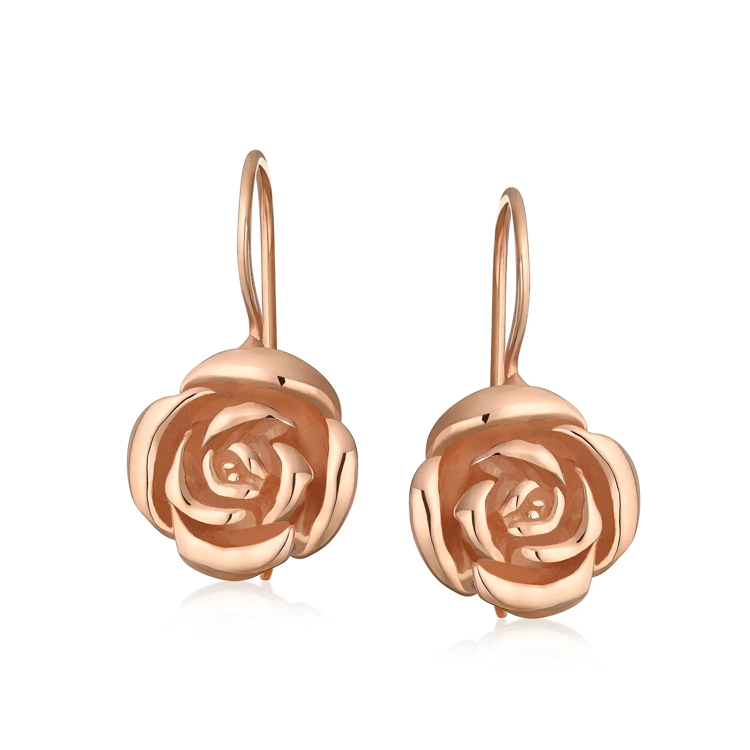 Rose Flower Drop Earrings French Wire Black Oxidized Sterling Silver