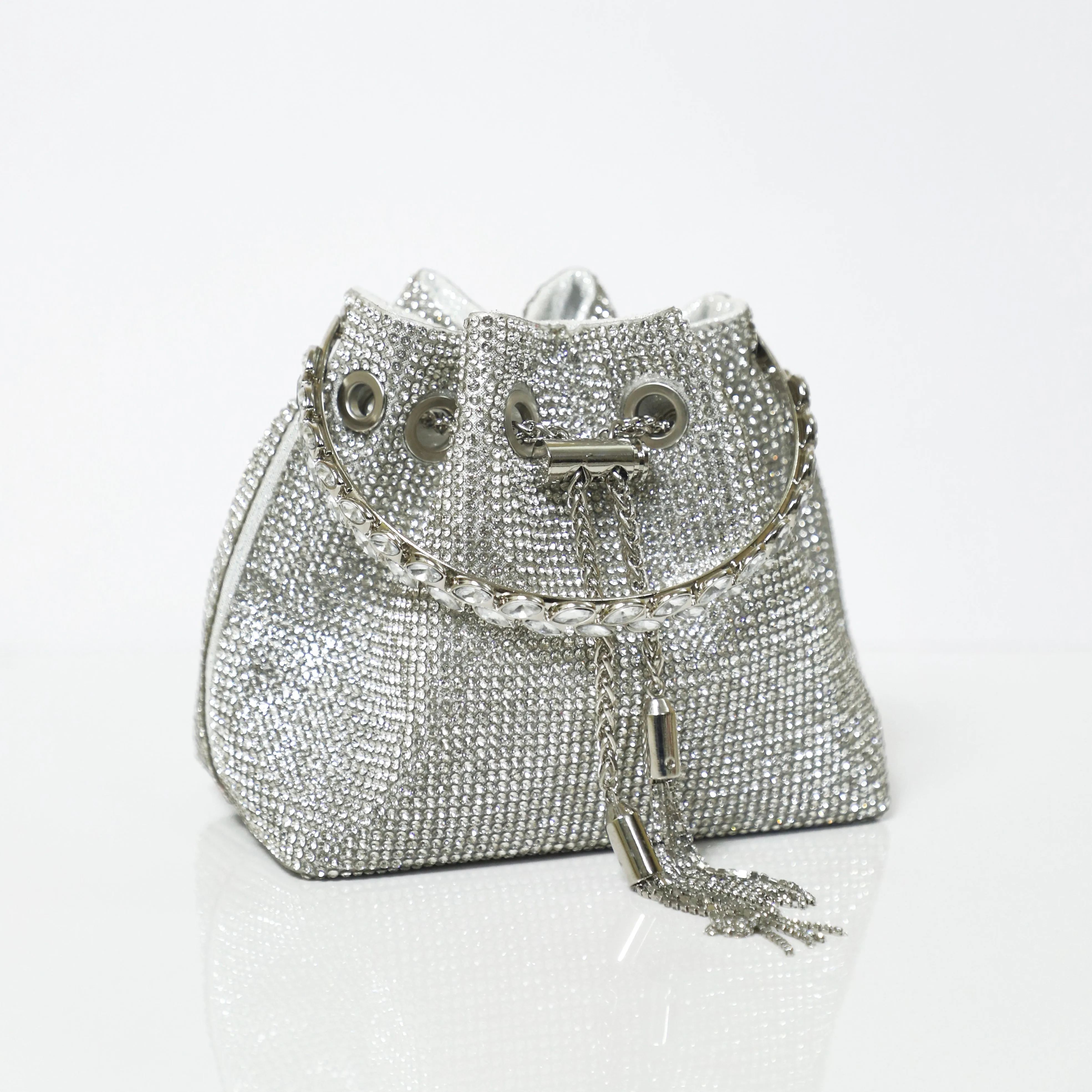 Silver Embellished Bucket Bag with Detachable Sling
