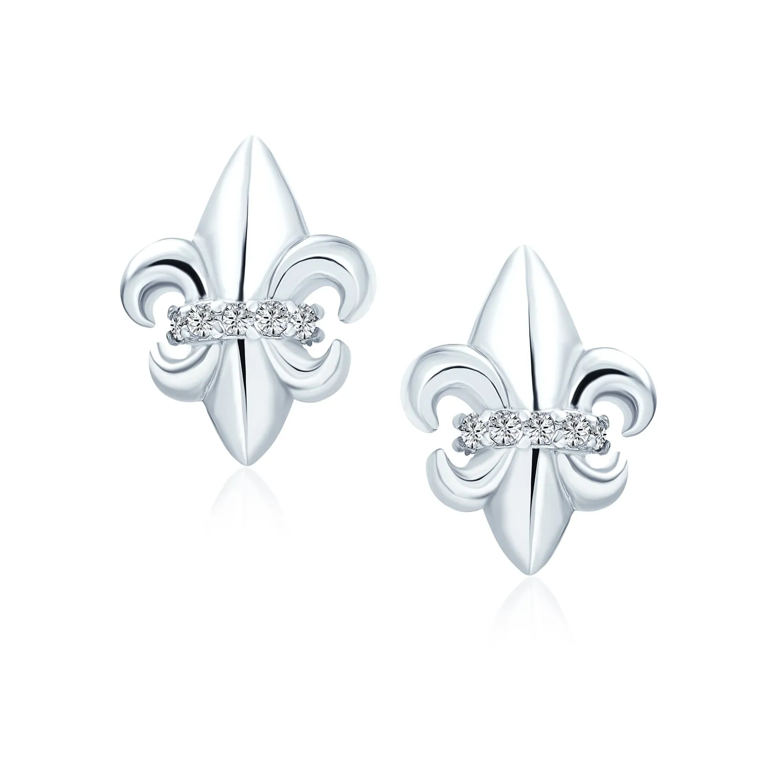 Spiritual Fleur De Lis CZ Stud Earrings Men Lightweight Sterling Silver Lily Flower