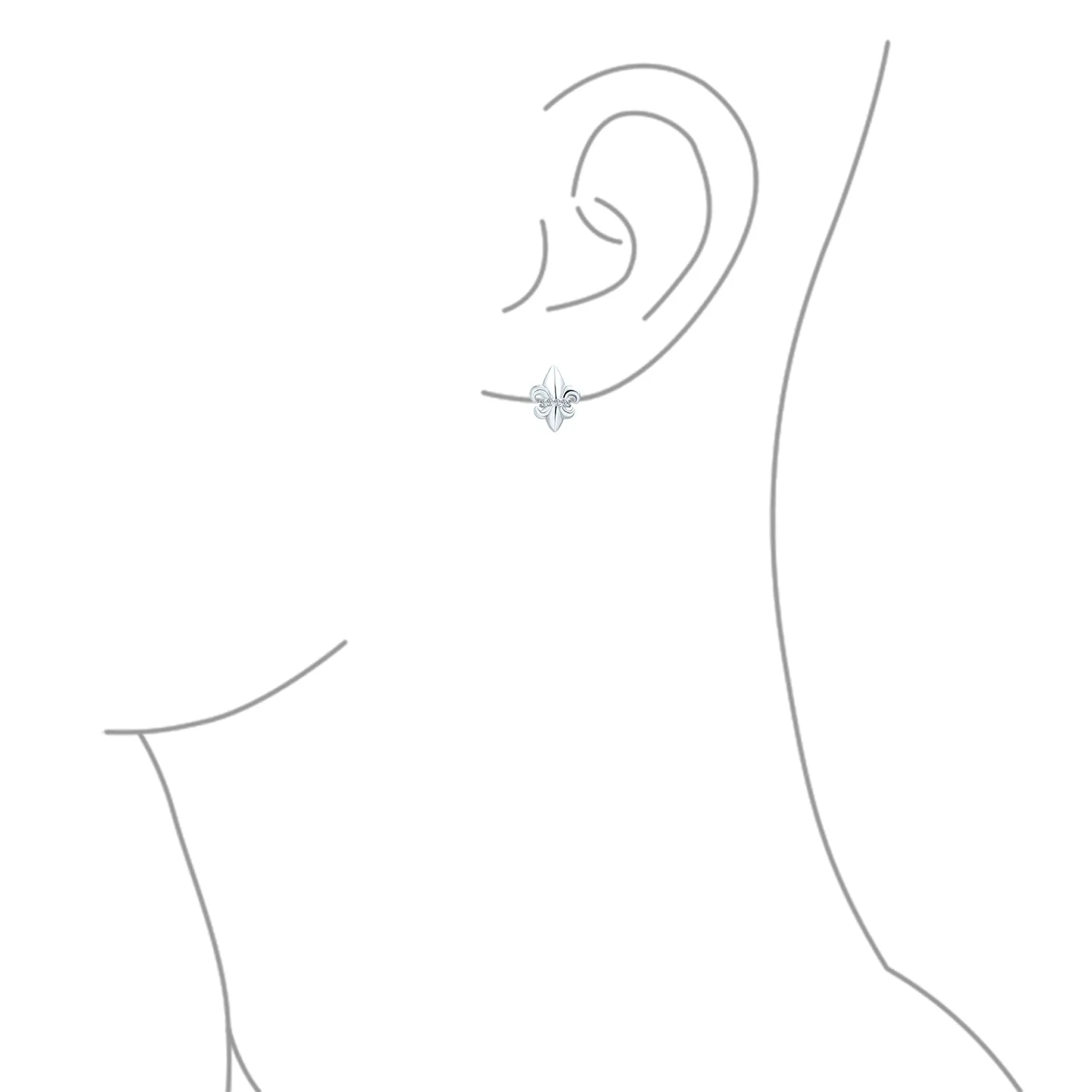 Spiritual Fleur De Lis CZ Stud Earrings Men Lightweight Sterling Silver Lily Flower