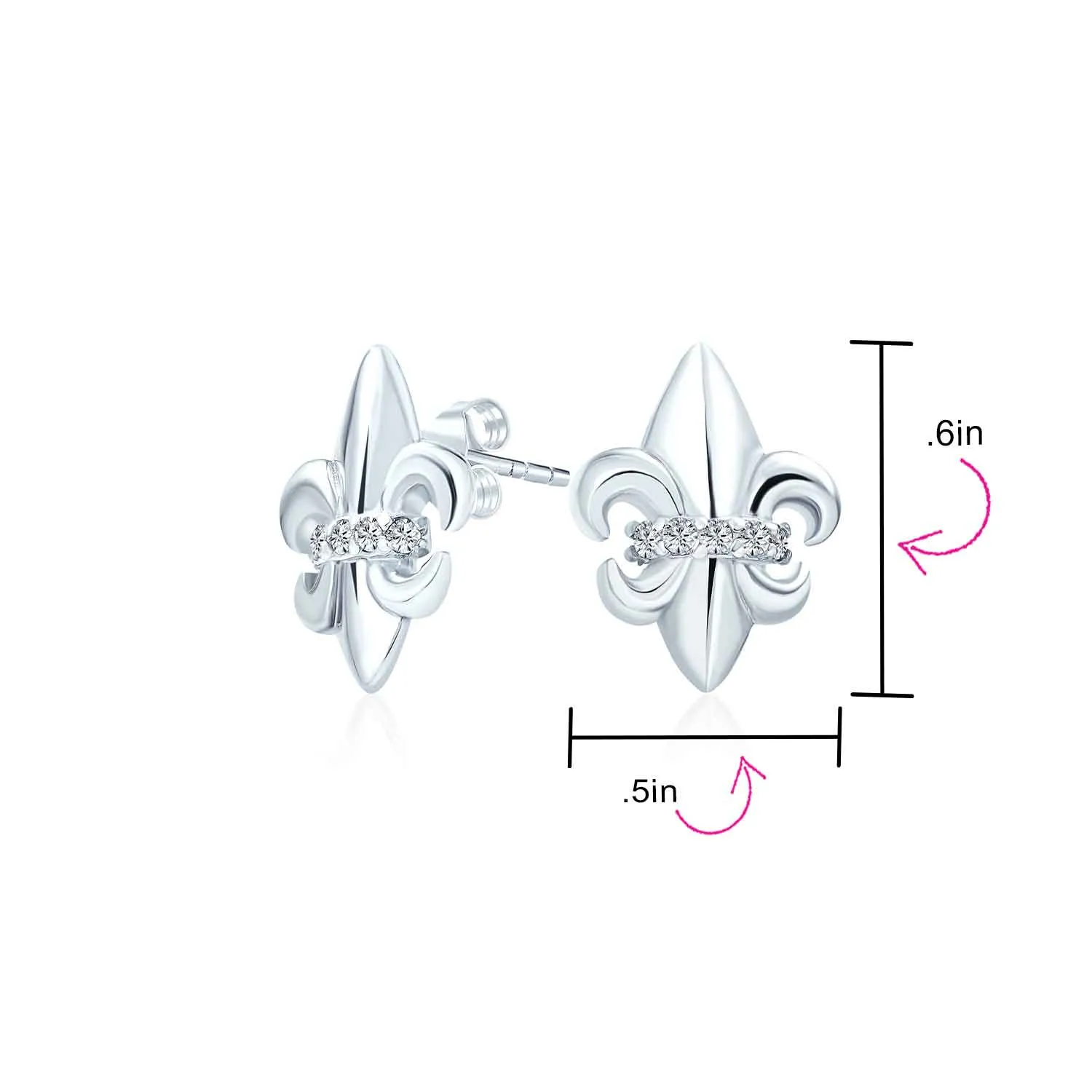Spiritual Fleur De Lis CZ Stud Earrings Men Lightweight Sterling Silver Lily Flower