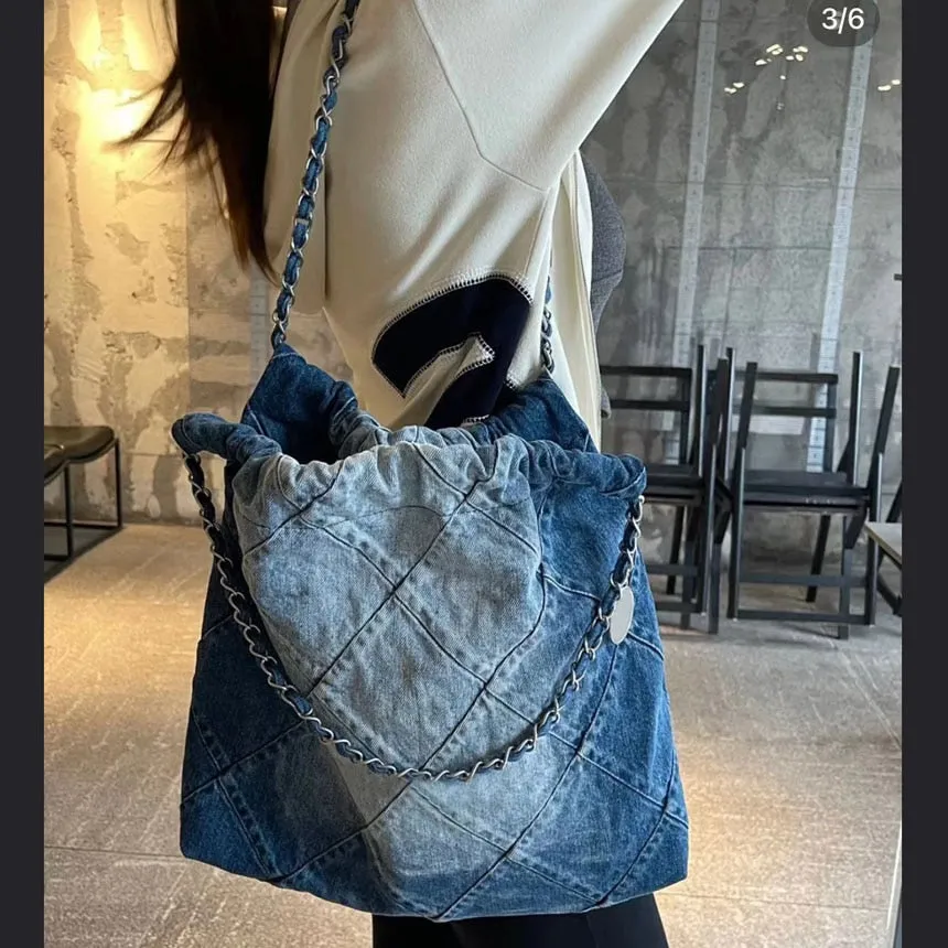 Summer Beach Designer Luxury Top Quality Lady Handbag Chains Shoulder Tote Bag 2023 Newest Fashionable Denim Women Bags
