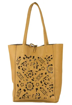 Tan Genuine Leather Handbag Shopping Bag Handmade In Italy