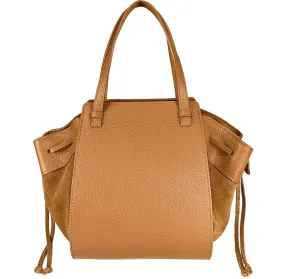 Tan Leather Large Handbag Detachable Shoulder Strap Draw Strings Made In Italy