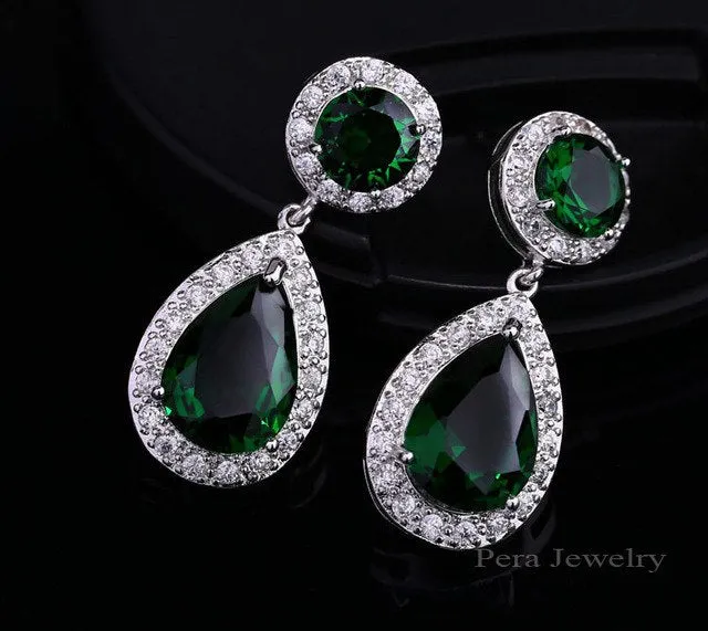 Top Quality Long Tear Drop Silver Color Cubic Zirconia Stone Big Round Dangling Earrings Jewelry For Women