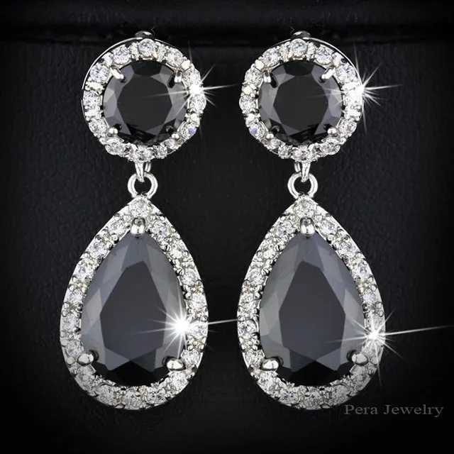 Top Quality Long Tear Drop Silver Color Cubic Zirconia Stone Big Round Dangling Earrings Jewelry For Women