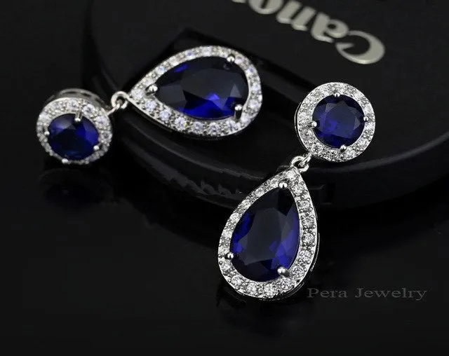Top Quality Long Tear Drop Silver Color Cubic Zirconia Stone Big Round Dangling Earrings Jewelry For Women