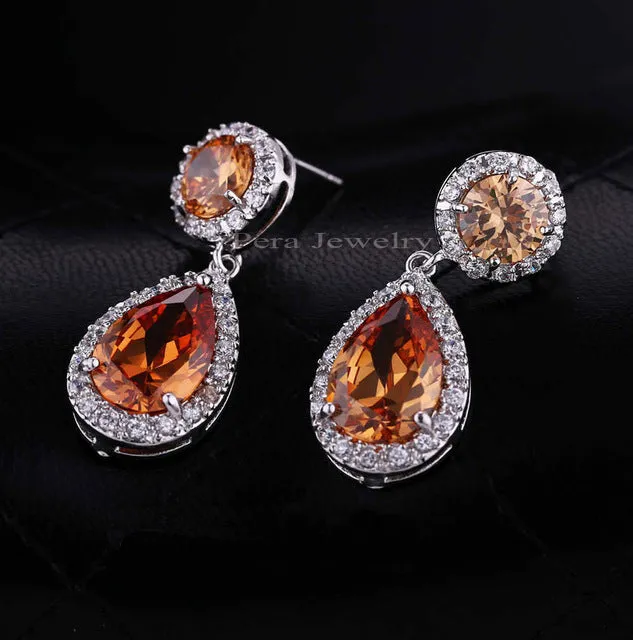 Top Quality Long Tear Drop Silver Color Cubic Zirconia Stone Big Round Dangling Earrings Jewelry For Women
