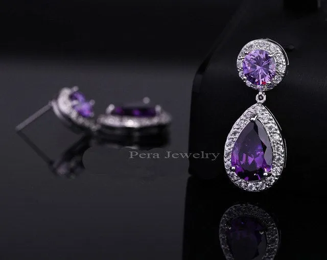 Top Quality Long Tear Drop Silver Color Cubic Zirconia Stone Big Round Dangling Earrings Jewelry For Women