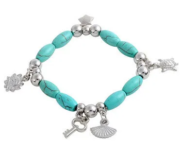 Vintage Tibetan Silver beaded Turquoise Heart Skull Elephant Cross 15 Style U Pick Adjustable Chain Wrap Bracelet Bangle Jewelry