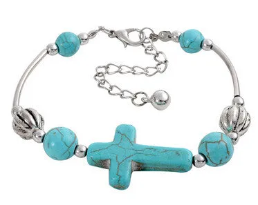 Vintage Tibetan Silver beaded Turquoise Heart Skull Elephant Cross 15 Style U Pick Adjustable Chain Wrap Bracelet Bangle Jewelry