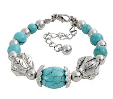 Vintage Tibetan Silver beaded Turquoise Heart Skull Elephant Cross 15 Style U Pick Adjustable Chain Wrap Bracelet Bangle Jewelry