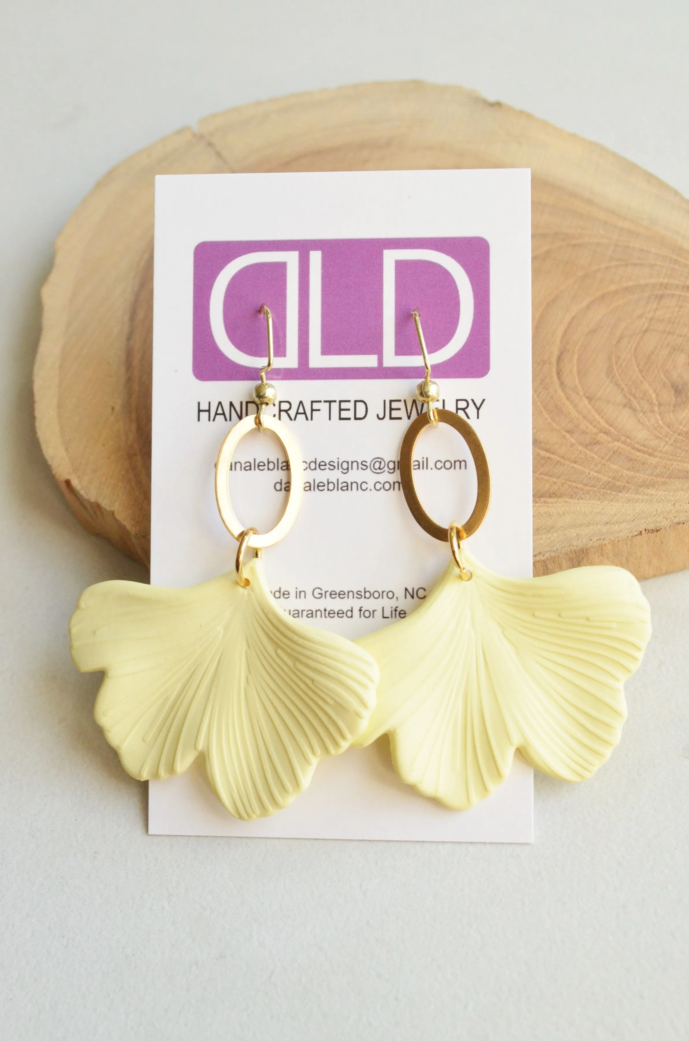 White Cream Leaf Statement Lucite Petal Big Gold Earrings