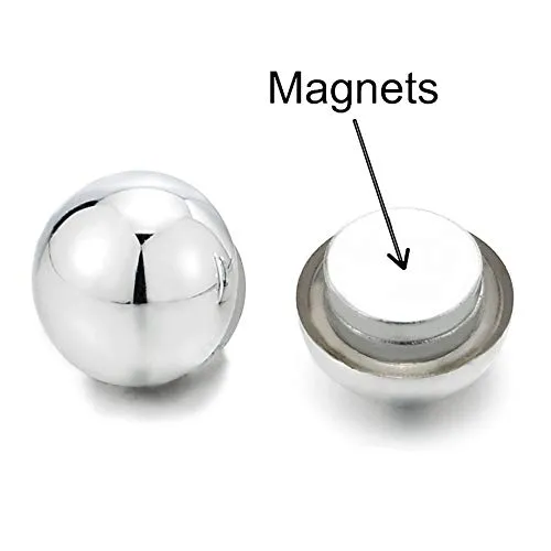 Womens Mens Magnetic Half Ball Dome Stud Earring, Non-Piercing Clip On Fake Ear, Mirror Surface
