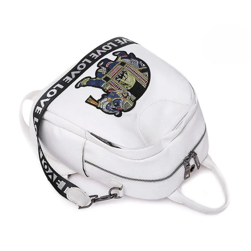 Women's Summer Leather Backpack With Elephant Print